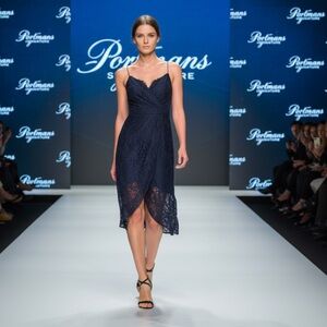 Authentic Portmans Signature navy lace designer dress sz 6